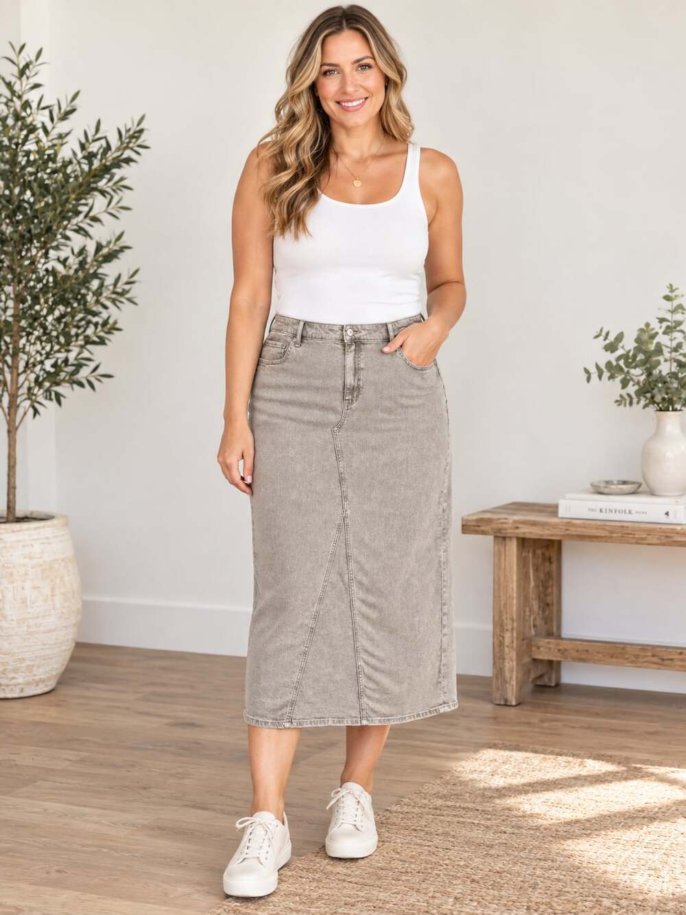American Eagle Beige Brown Low Rise Maxi Denim Skirt Size 18